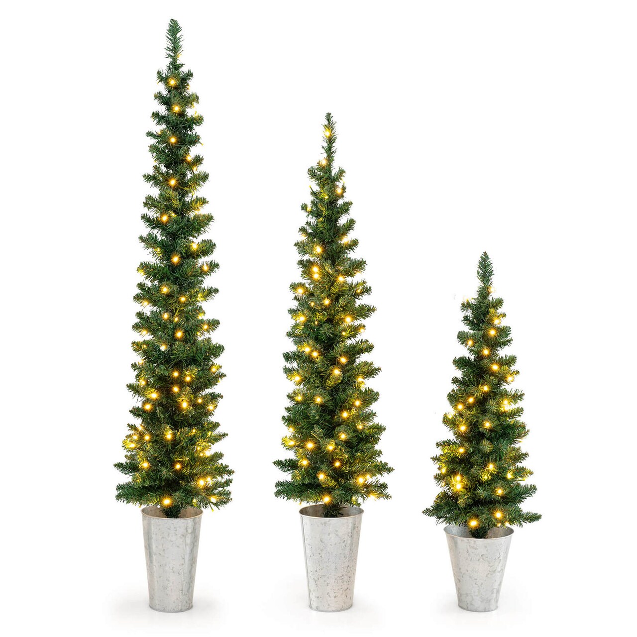 Costway Set of 3 Pre-Lit Artificial Christmas Trees with 423 Branch Tips 3, 4, 5 FT